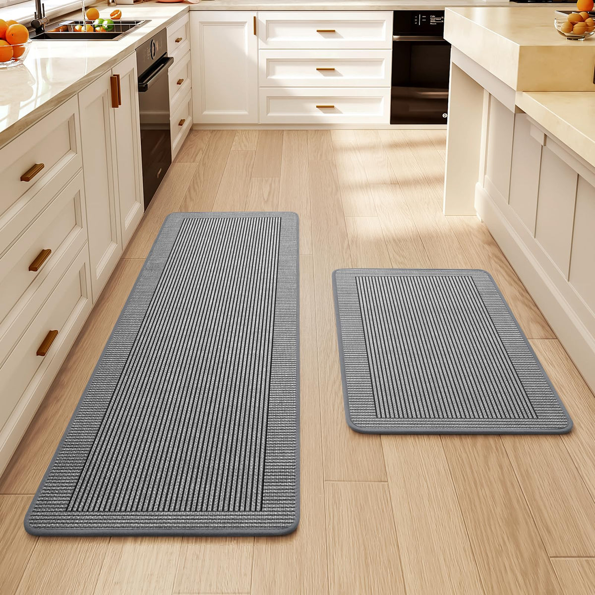 QiCaiJia kitchen mat front view shows soft braided texture and fade resistance.