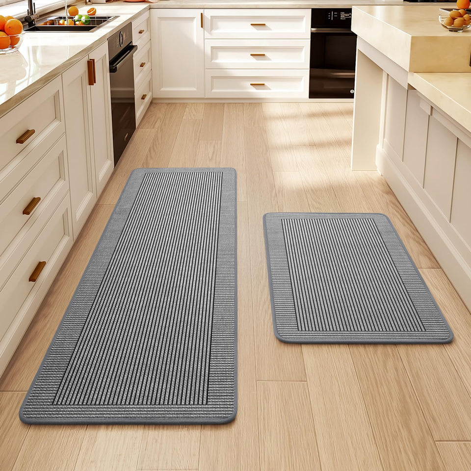 QiCaiJia kitchen mat front view shows soft braided texture and fade resistance.