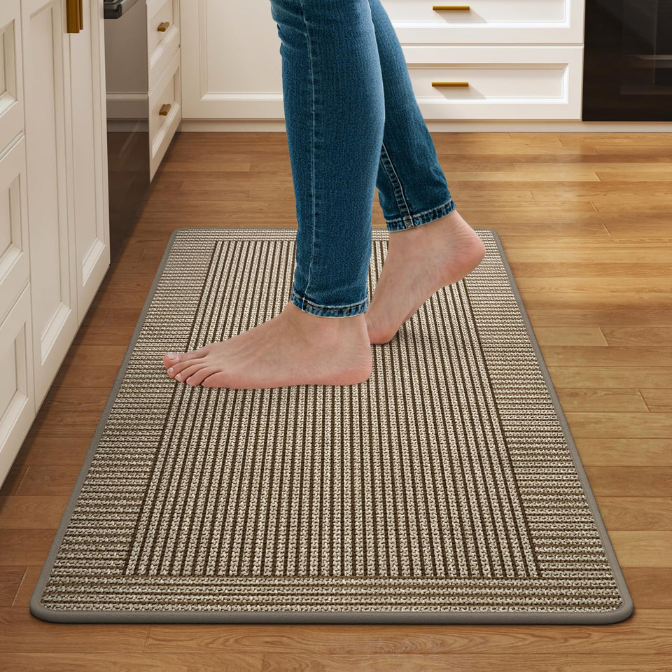 QiCaiJia kitchen mat with soft braided texture for comfortable steps.