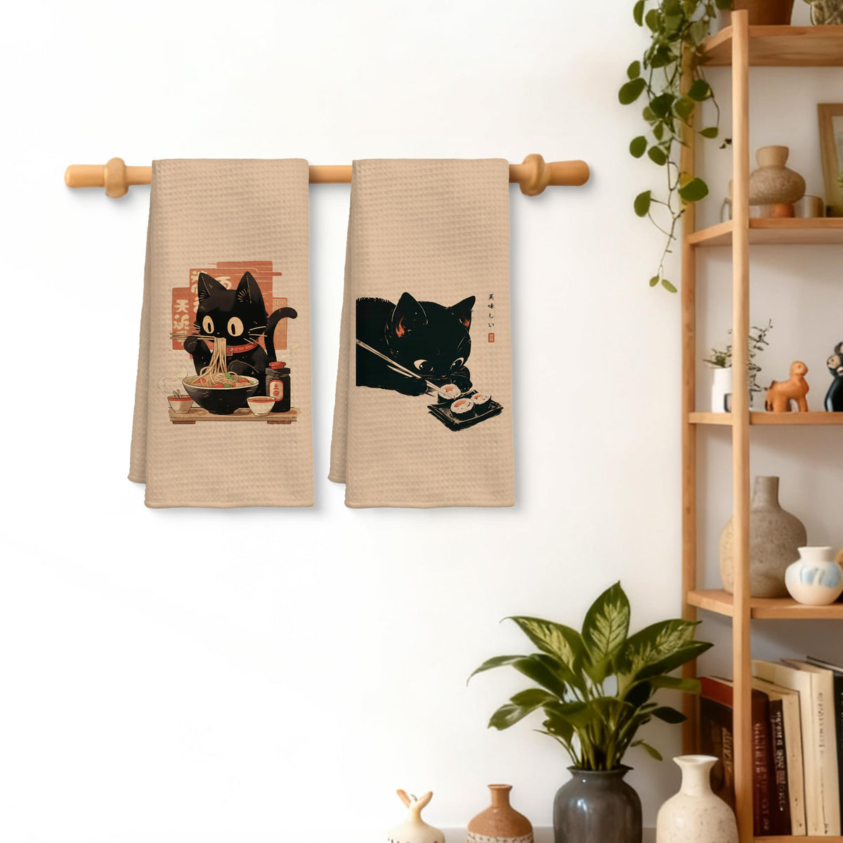QICLM Black Cat kitchen towels 2-pack for stylish cleanups