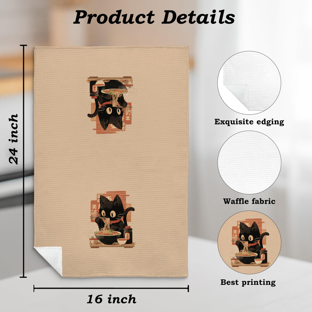 QICLM Black cat printed kitchen towels for everyday use