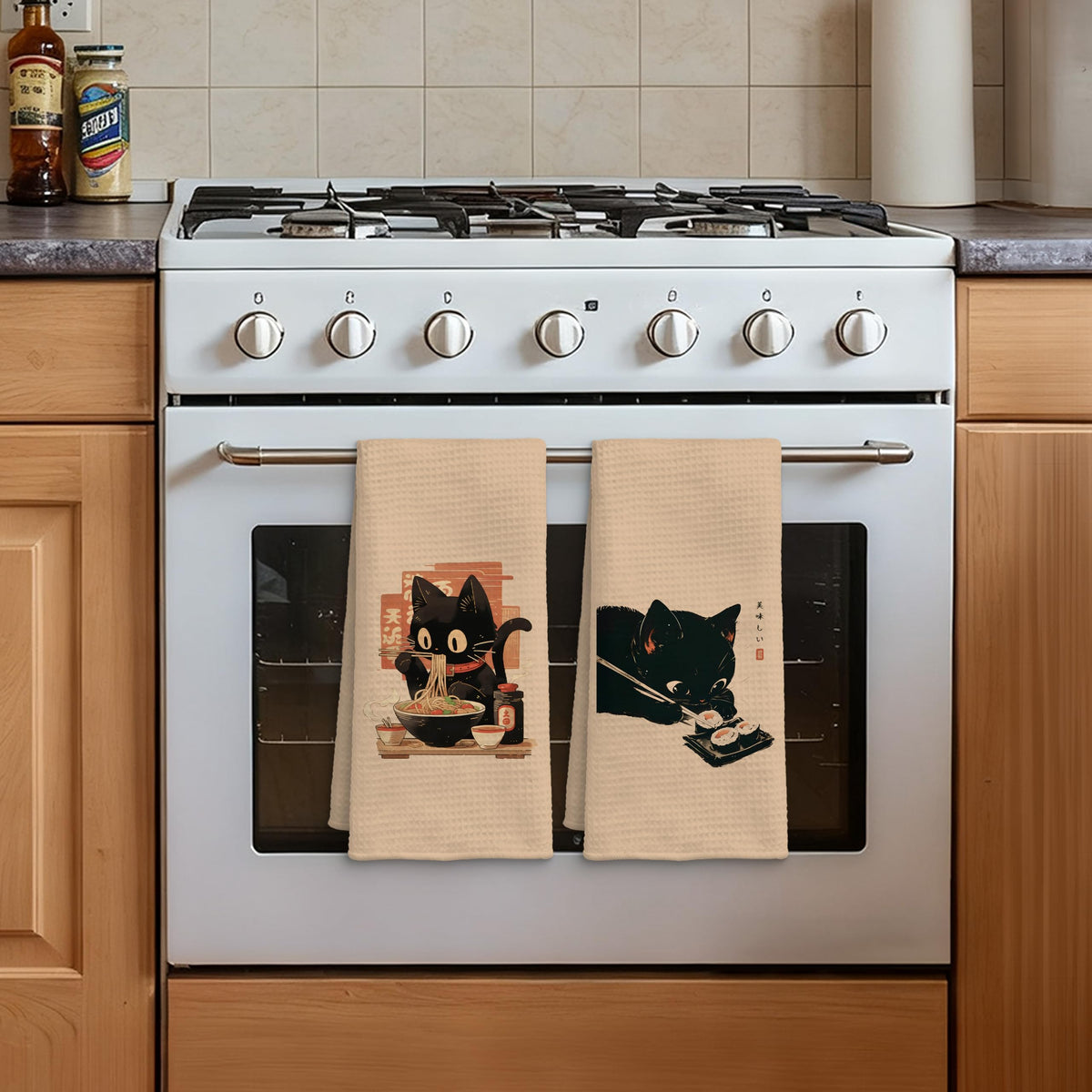 QICLM Decorative cat-print towels add playful charm to spaces