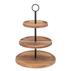 QIELSER wooden cake stand shows assembly steps for easy setup