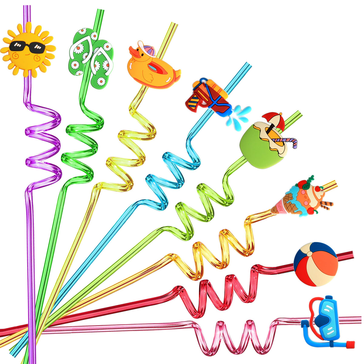 QierGub 24 summer crazy straws for kids pool party colors and fun