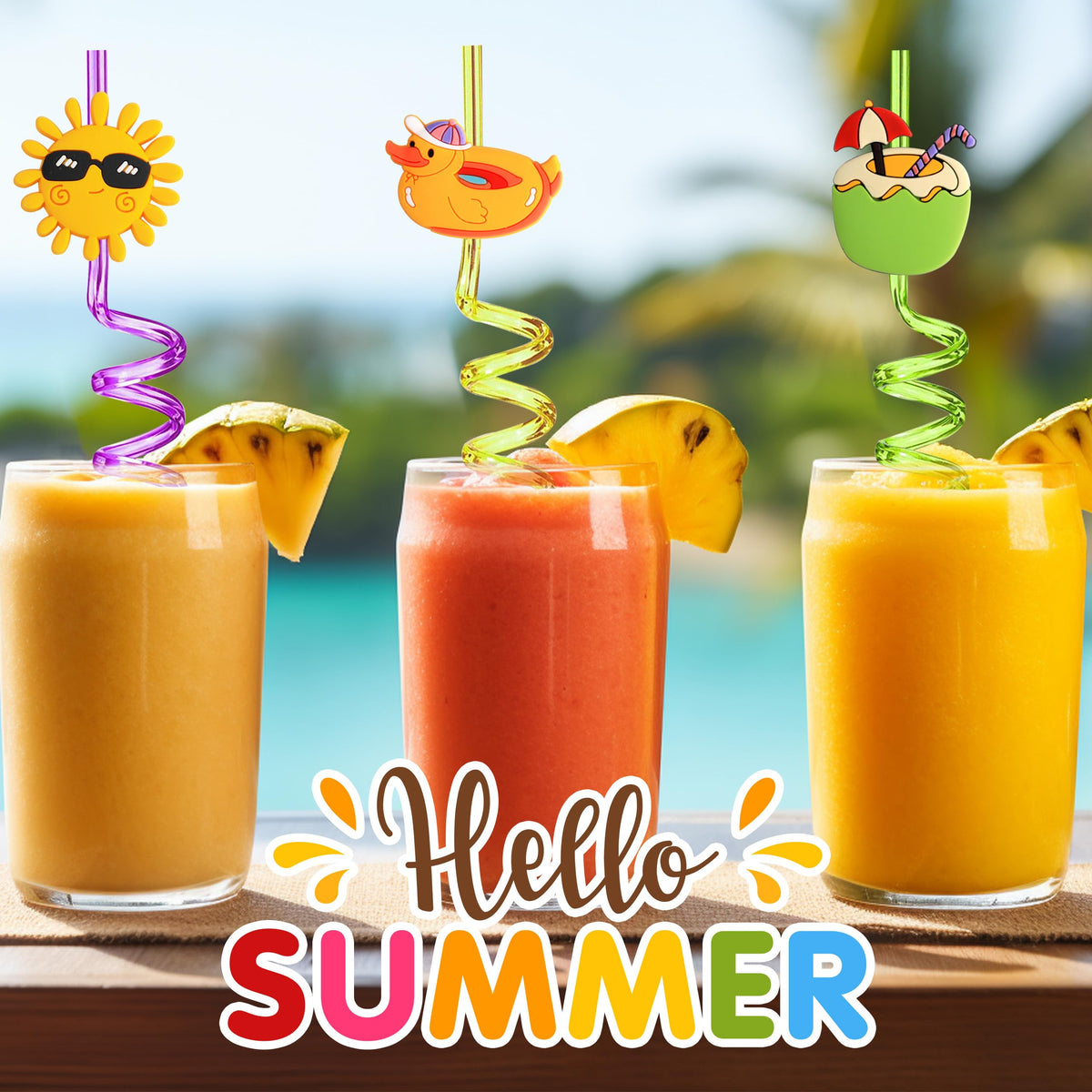 QierGub kids cartoon design straws for beach party decorations