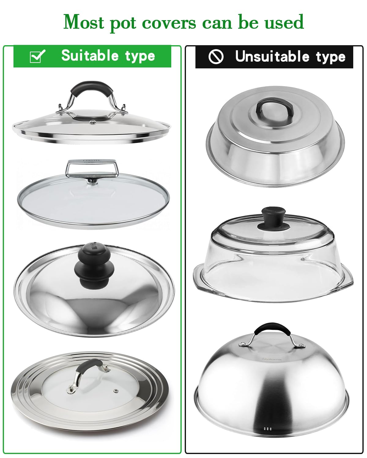 QIHS rack holds lids and pan covers neatly for tidy cabinets.