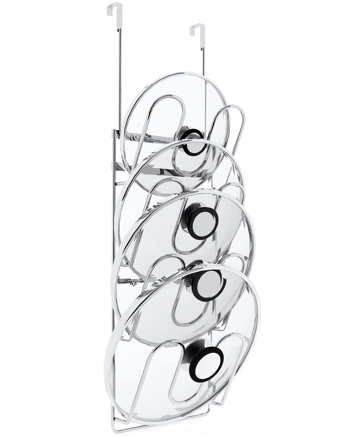 QIHS pot lid organizer over-the-door mount for space-saving storage.