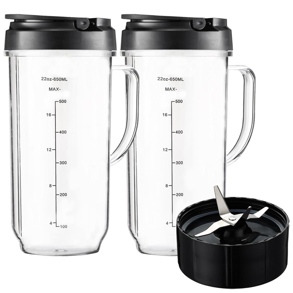 Qilantek Magic Bullet 22oz tall cup with handle for precise measuring and easy pouring.