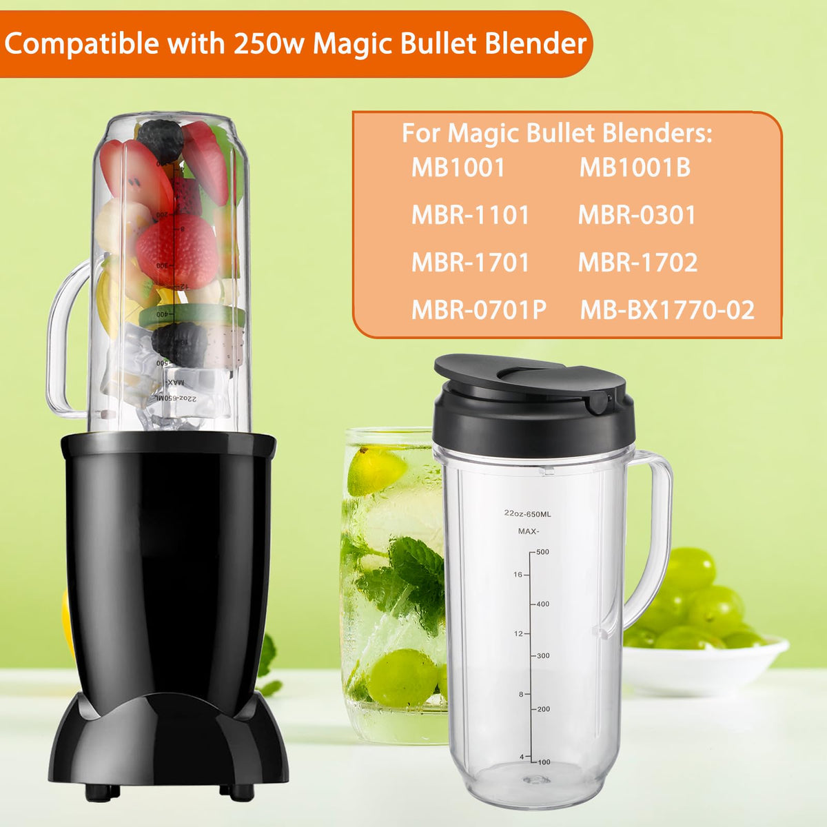 Qilantek two-cup set with lids and blade for ready-to-use blending.