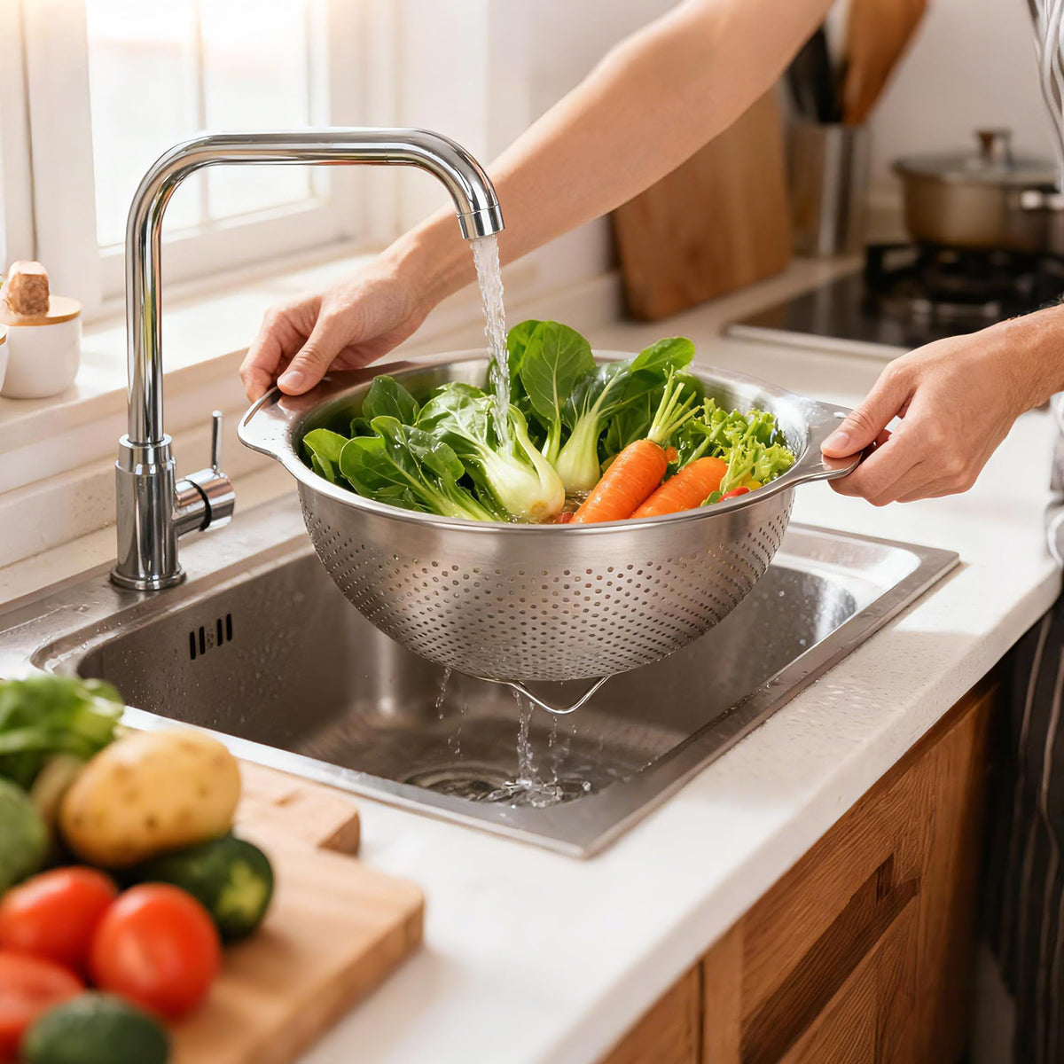 QiMH 304 stainless steel mixing bowl highlights bulk mixing and prep efficiency.