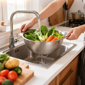 QiMH 304 stainless steel mixing bowl highlights bulk mixing and prep efficiency.