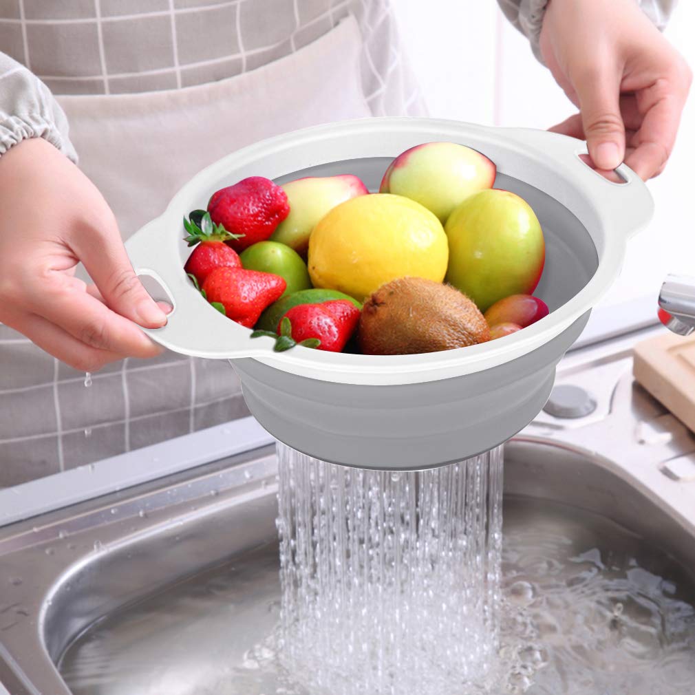 QiMH collapsible colander 2qt compact storage after use.