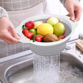 QiMH collapsible colander 2qt compact storage after use.