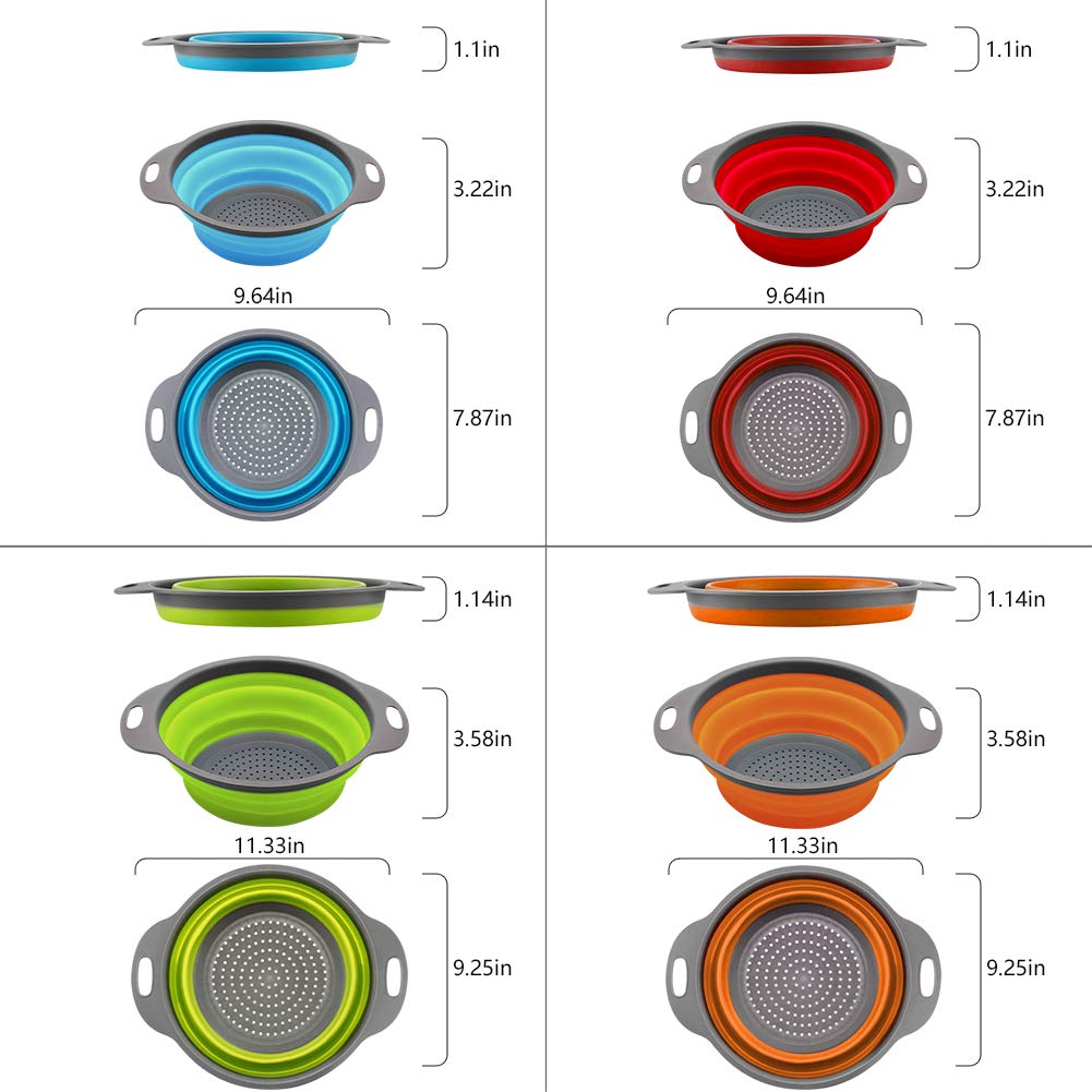 QiMH collapsible colander expanded for easy pasta and veggie draining.