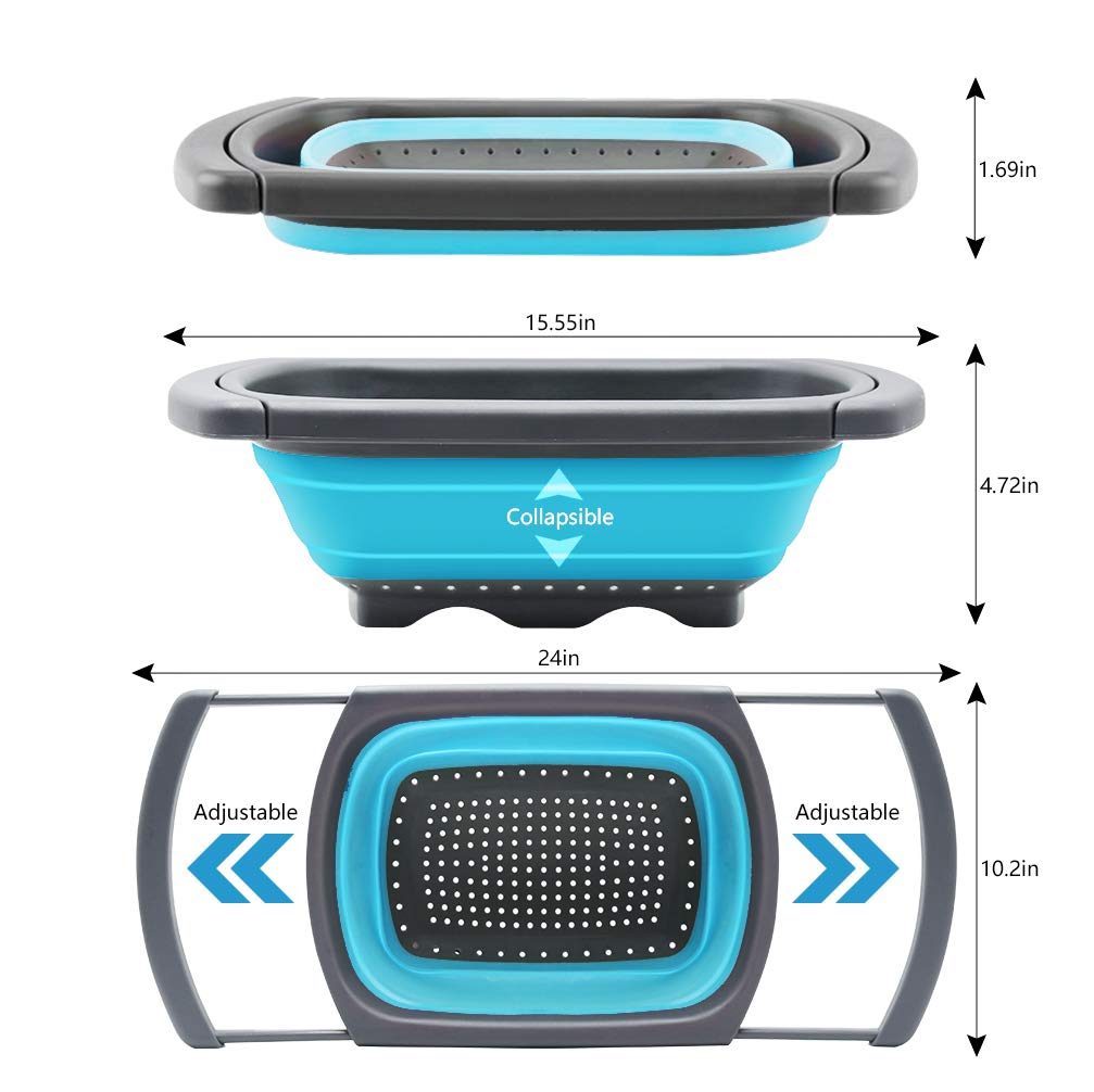 QiMH collapsible colander folded flat for compact storage.