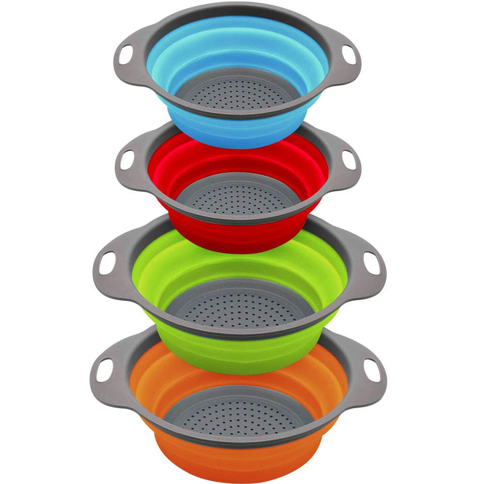 QiMH collapsible colander main view highlights space-saving design for compact kitchens.