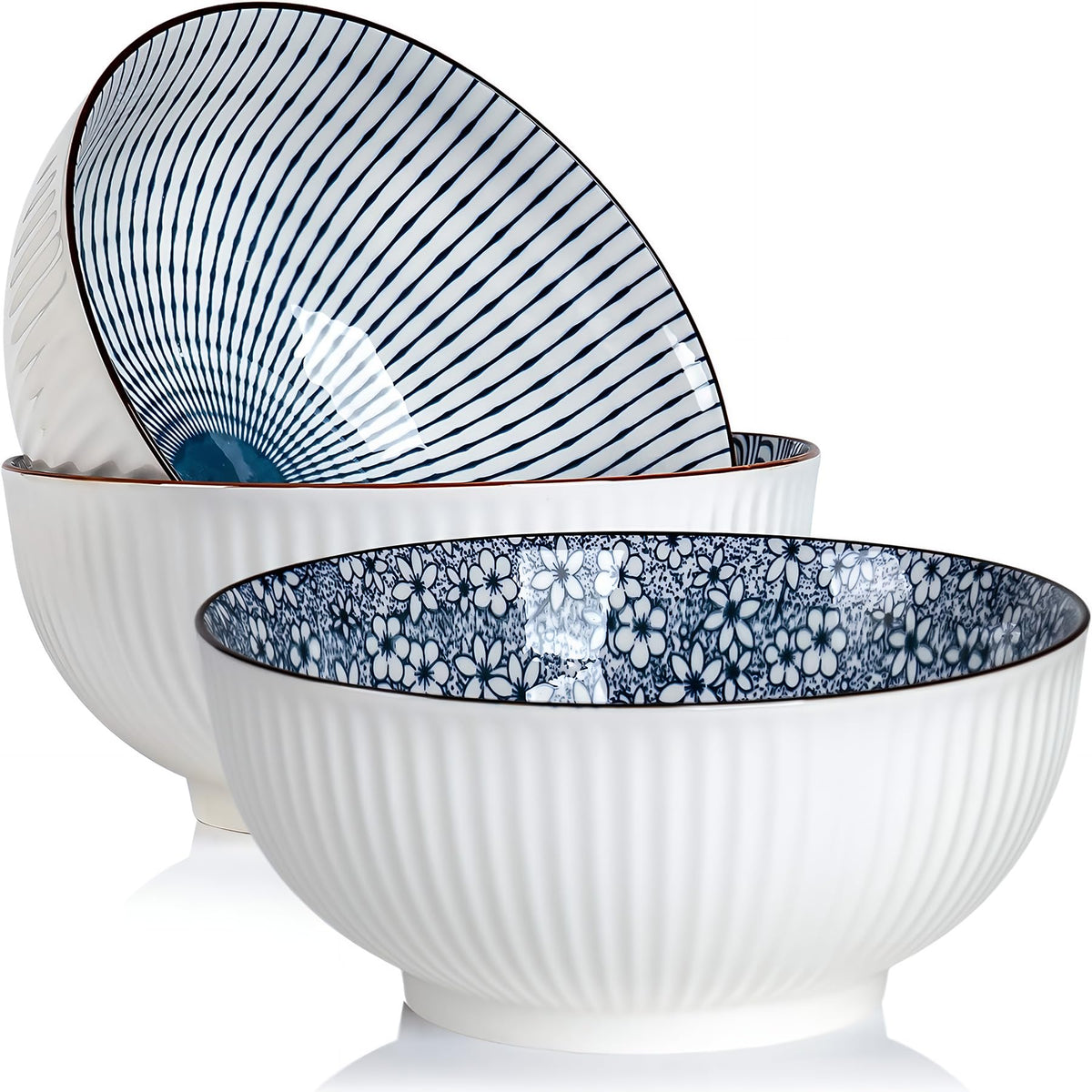 QINLANG 60 oz pho bowl in blue and white porcelain for generous servings.