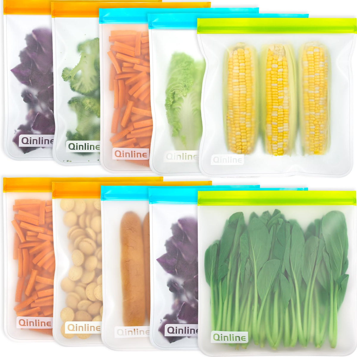 Qinline gallon bags at a glance show durable, reusable storage for pantry and freezer.