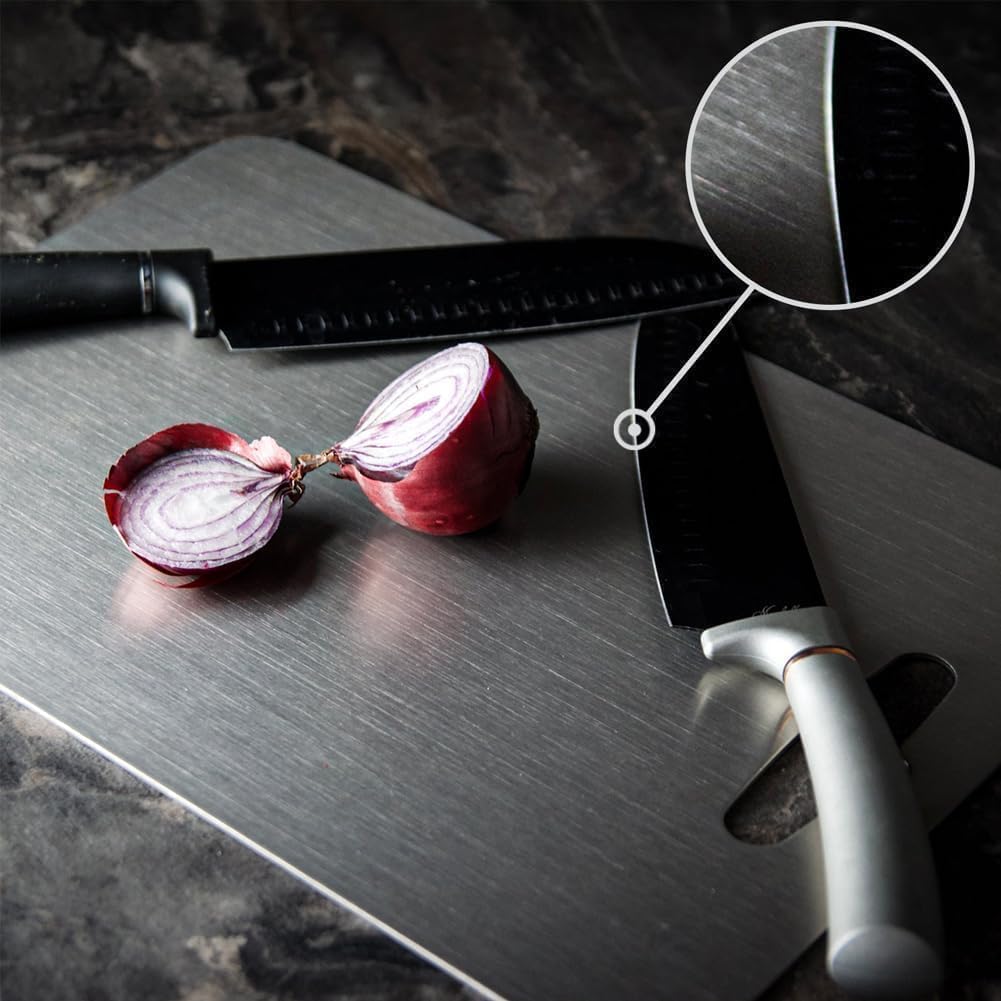 QINOSHMO titanium cutting board compact design fits small kitchens and storage.
