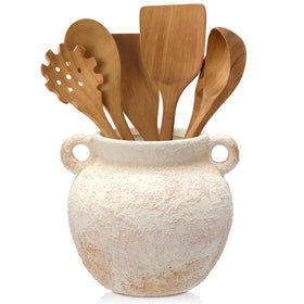 Qinyoung elegant white ceramic utensil holder complements modern and rustic spaces.