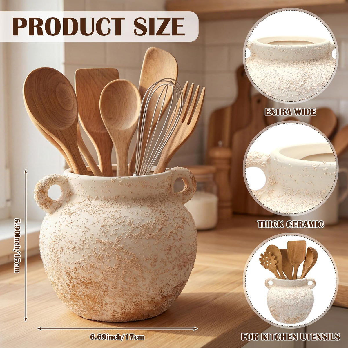 Qinyoung farmhouse decor ceramic holder showcases vintage charm for a warm kitchen display.