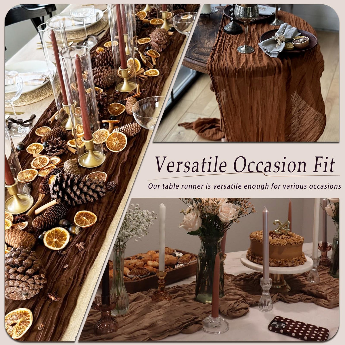 QINZOVAL dining room setup with cheesecloth table runner for subtle charm