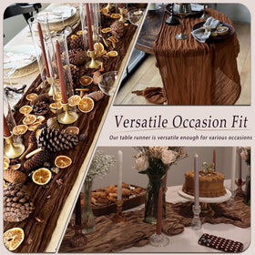 QINZOVAL dining room setup with cheesecloth table runner for subtle charm