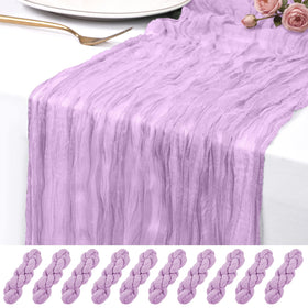 QINZOVAL lavender cheesecloth table runner in 17x108 inches for rustic elegance.