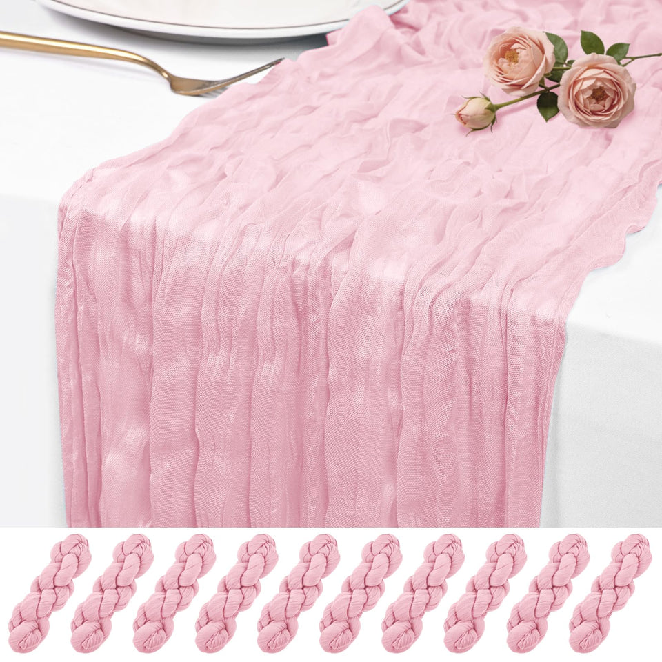 QINZOVAL pink cheesecloth table runner adds rustic charm for dining