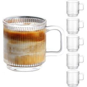Qipecedm 6-pack premium glass coffee mugs with handle, ideal for daily hot drinks.