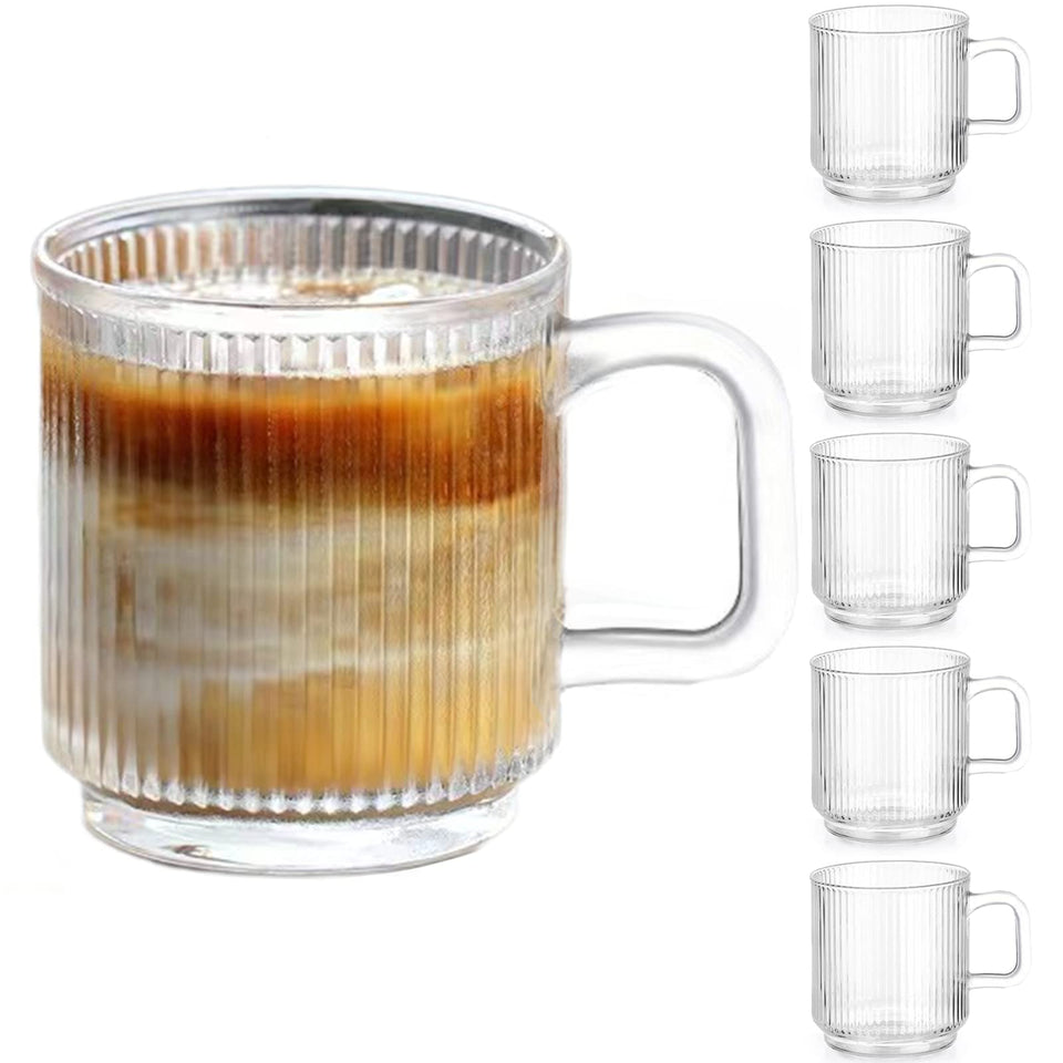 Qipecedm 6-pack premium glass coffee mugs with handle, ideal for daily hot drinks.