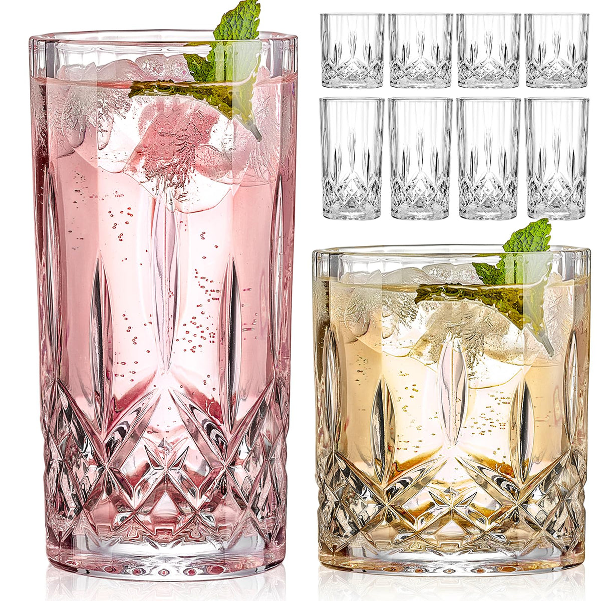 Qipecedm highball 11oz glasses showcase crystal clarity for cocktails.