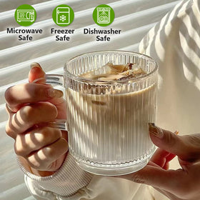 Qipecedm lead-free 12oz glass coffee mug, durable and condensation-resistant.