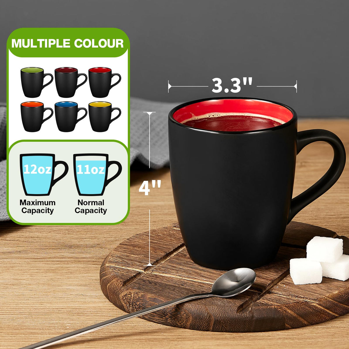 Qipecedm porcelain mug with yellow interior provides bright morning contrast