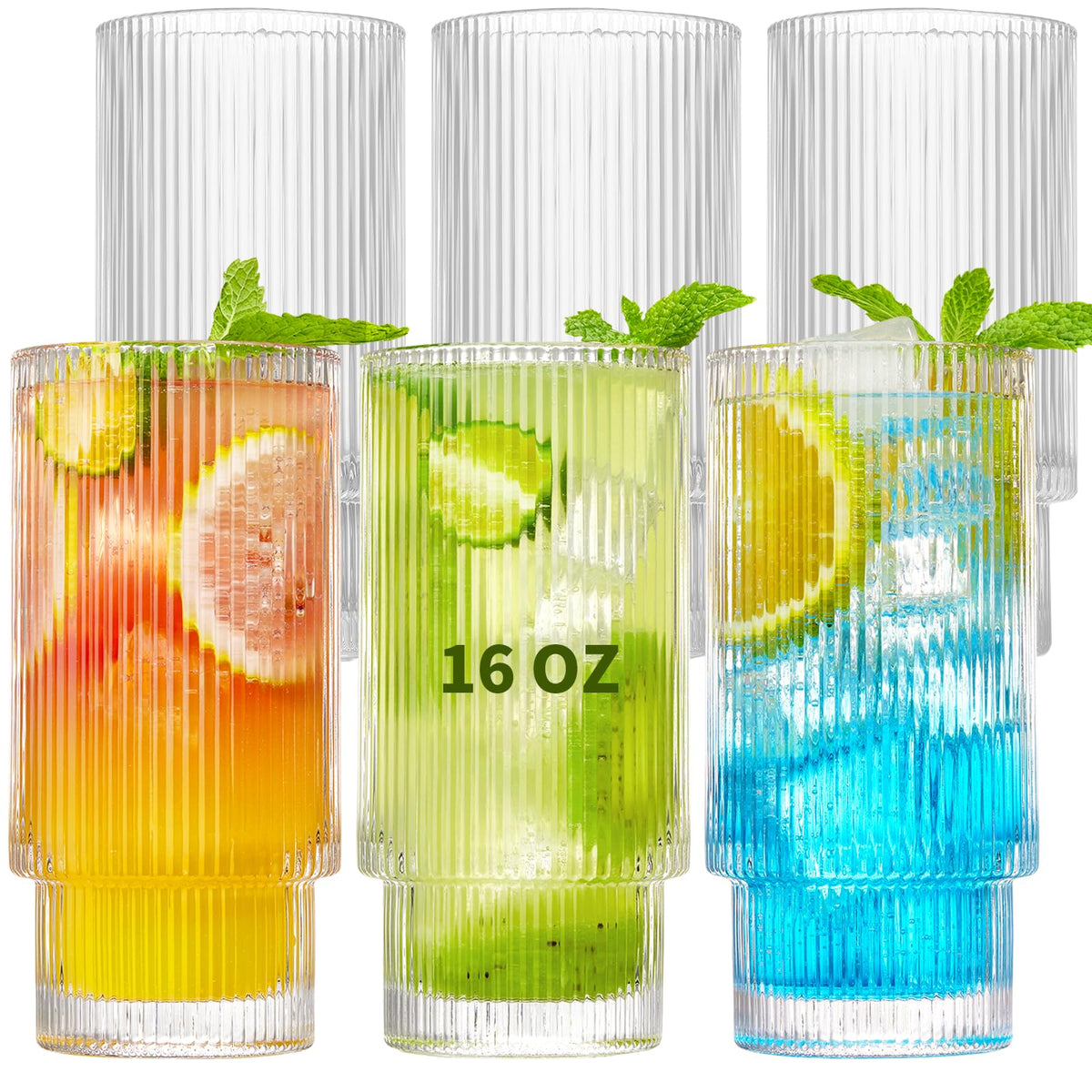 Qipecedm ribbed 16oz glass highlights vintage style while keeping beverages cool.