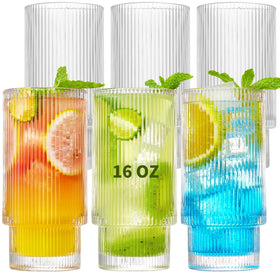Qipecedm ribbed 16oz glass highlights vintage style while keeping beverages cool.