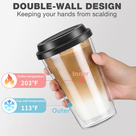 Qipecedm silicone lid glass mug highlighting one-handed sipping convenience.