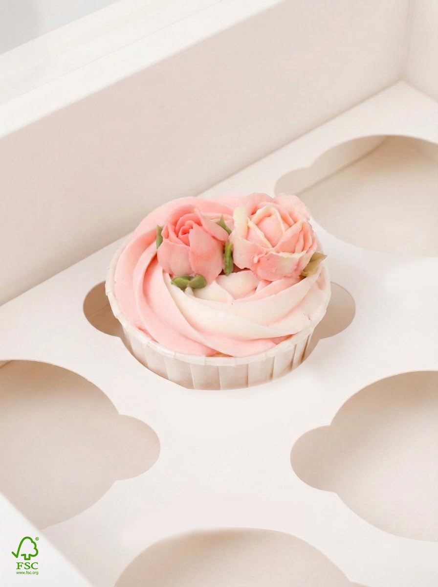qiqee black cupcake box side view demonstrates sturdy, stackable design for display