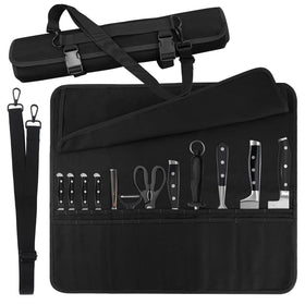 QIQU Chef Knife Bag open view highlights 24 pockets for organized travel