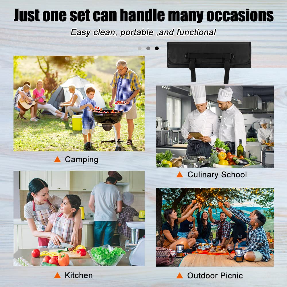 QIQU Chef Knife Bag interior shows 24 slots securely holding blades