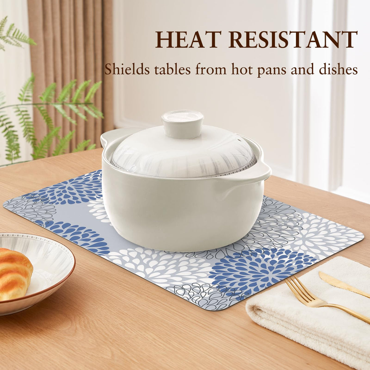 QiyI placemats elegant blue floral dining setup.