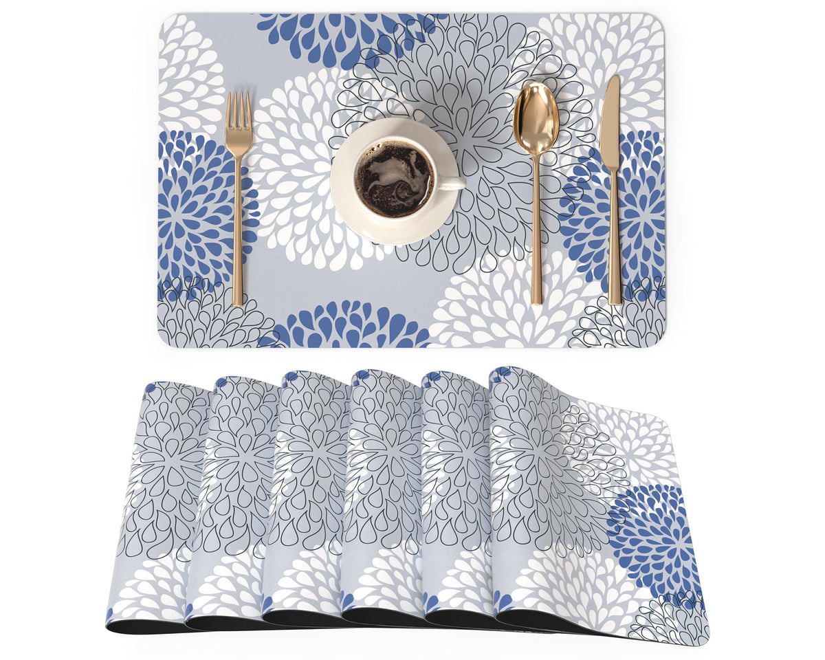 QiyI placemats set of six with blue floral design protects and elevates dining.