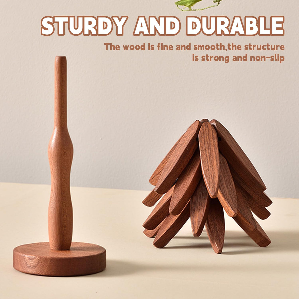 QIYLQE versatile wooden stand doubles as a decorative kitchen accent.