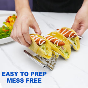 QKENDY oven-safe taco serving tray for baking and reheating tasty fillings.