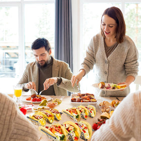 QKENDY stackable taco holders save kitchen space when prepping large meals.