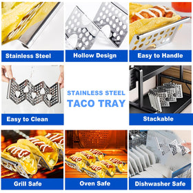 QKENDY taco serving rack for hot dogs, sandwiches, and more at events.