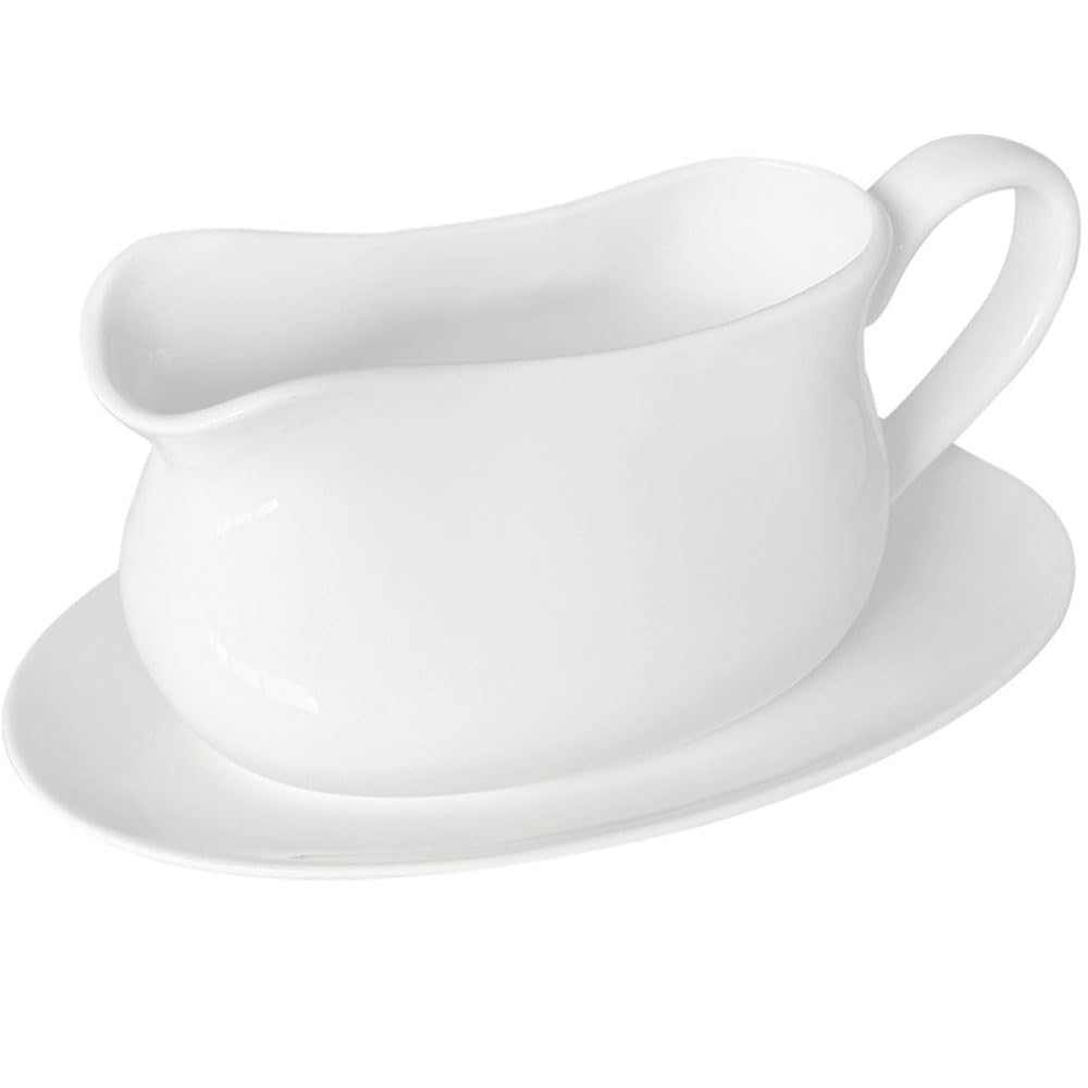 Qlans 17oz gravy boat with saucer stand for clean pours