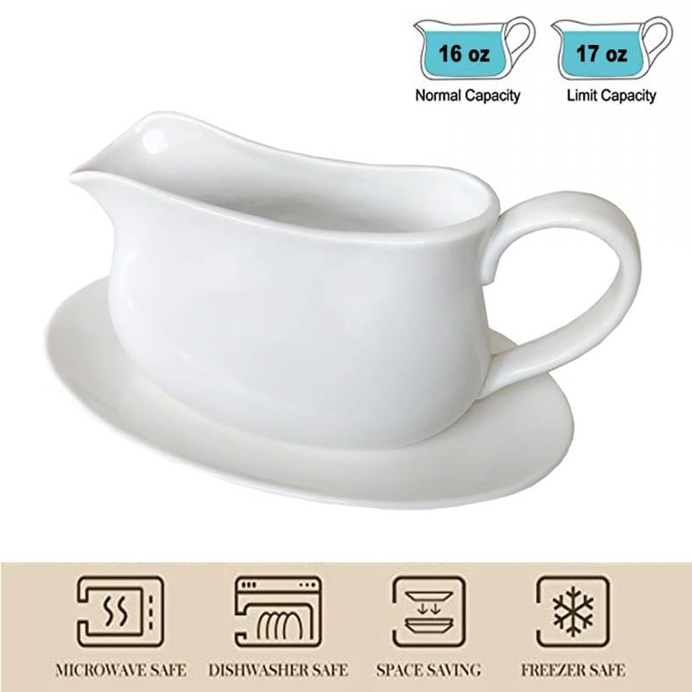 Qlans ceramic gravy boat dish with tray ready for table presentation
