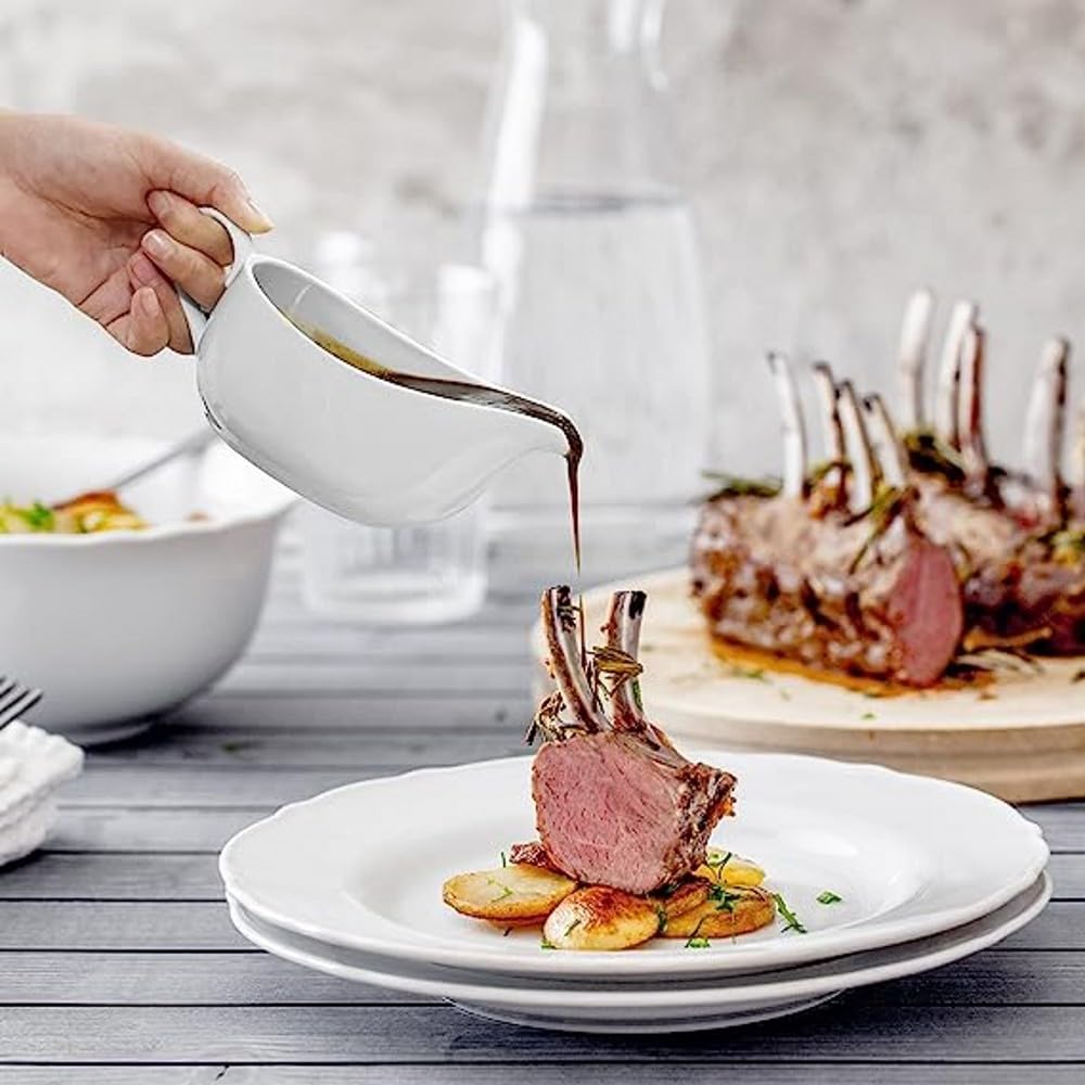 Qlans dishwasher-safe ceramic gravy boat with matching saucer