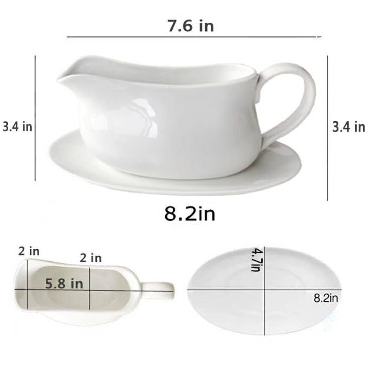 Qlans sauce boat with dressings and ketchup on table
